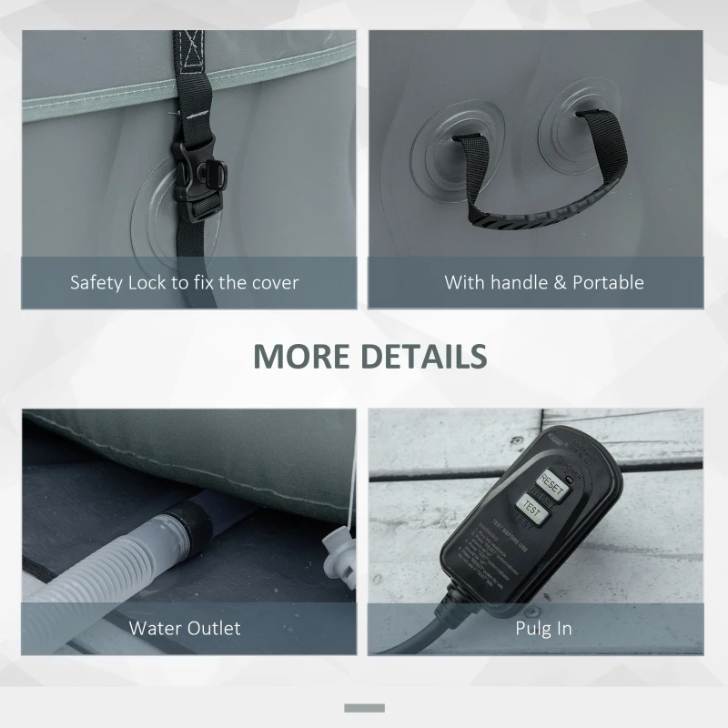 Outsunny Square Inflatable Hot Tub Outdoor Portable Spa Bubble Hottub Pool with Pump, Cover, Filter Cartridges, 4-6 Person, Grey