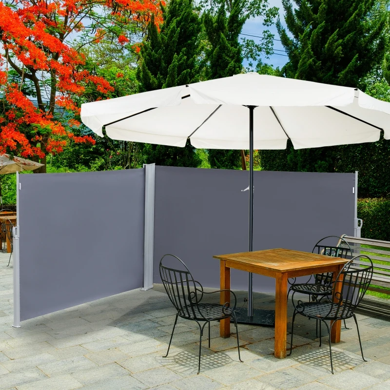 Outsunny Markiza boczna dwustronna, zasłona i ochrona przed słońcem, roleta boczna, poliester, szara 6 x 1,6 m