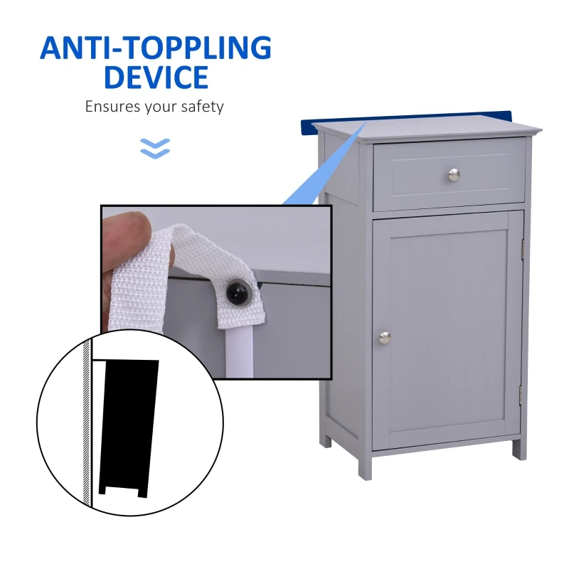 kleankin Freestanding Bathroom Cabinet with Drawer and Shelf, Toilet Vanity Cabinet for Toilet Paper, Shampoo, Grey