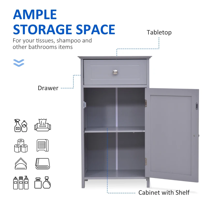 kleankin Freestanding Bathroom Cabinet with Drawer and Shelf, Toilet Vanity Cabinet for Toilet Paper, Shampoo, Grey
