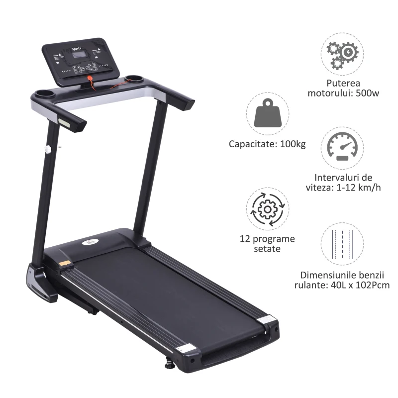 HomCom banda de alergat electrica, ecran LCD, neagra