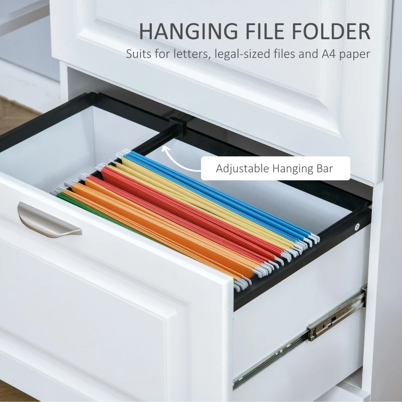 HOMCOM Modern Filing Cabinet with 2 Drawers, Handle, Printer Table, Vertical File Cabinets, for Home, Office, White