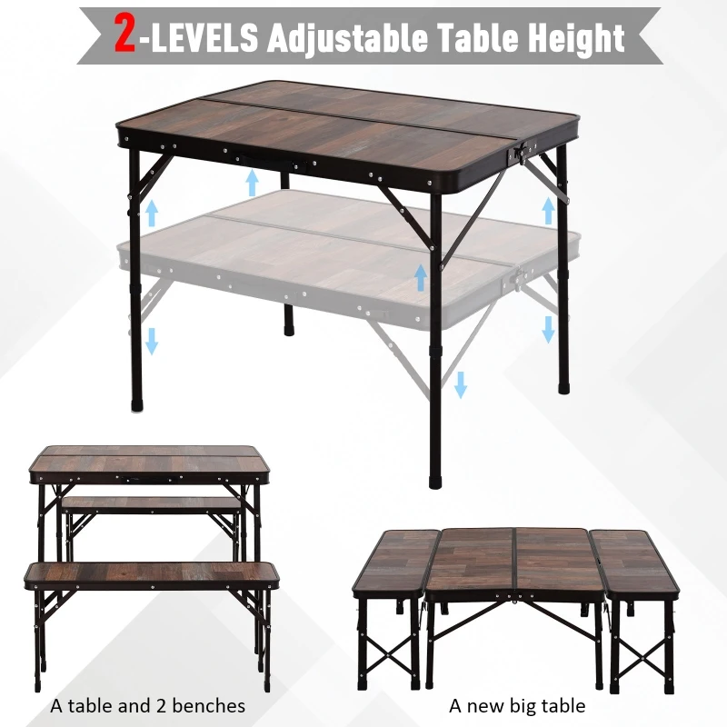 Outsunny MDF Height Adjustable Portable Picnic Dining Table Set
