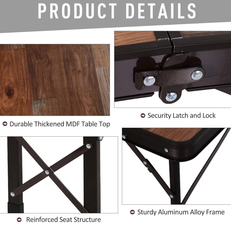 Outsunny MDF Height Adjustable Portable Picnic Dining Table Set