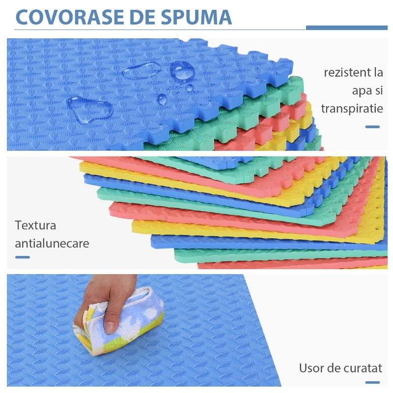 HomCom covor puzzle, 16 bucati 63.5x63.5x2cm, multicolor