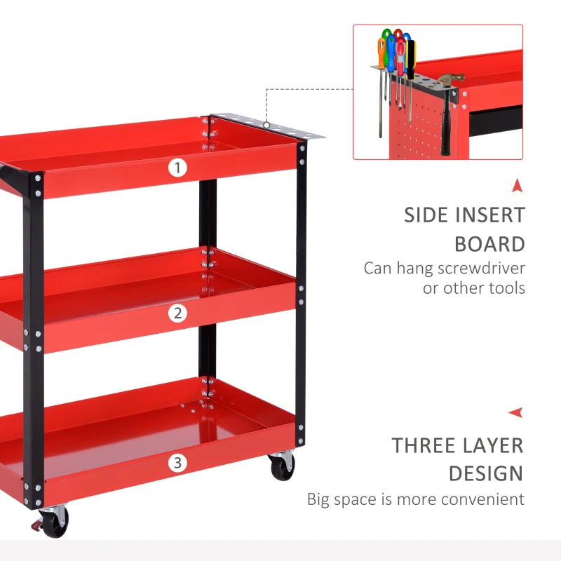 Durhand carucior pentru scule 3 rafturi, 83,5 × 35 × 75,5 cm, rosu