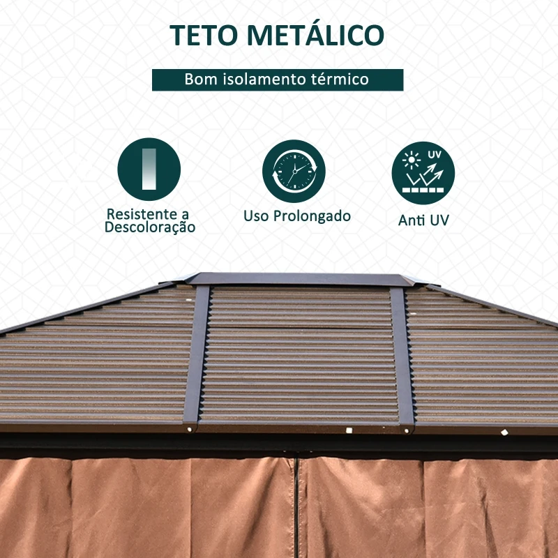 Outsunny Pérgola para Jardim com Parede Lateral e Rede Mosquiteira 365x300x265 cm Marrom