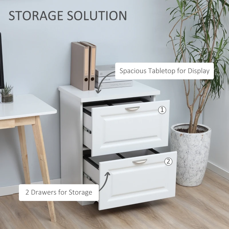 HOMCOM Modern Filing Cabinet with 2 Drawers, Handle, Printer Table, Vertical File Cabinets, for Home, Office, White