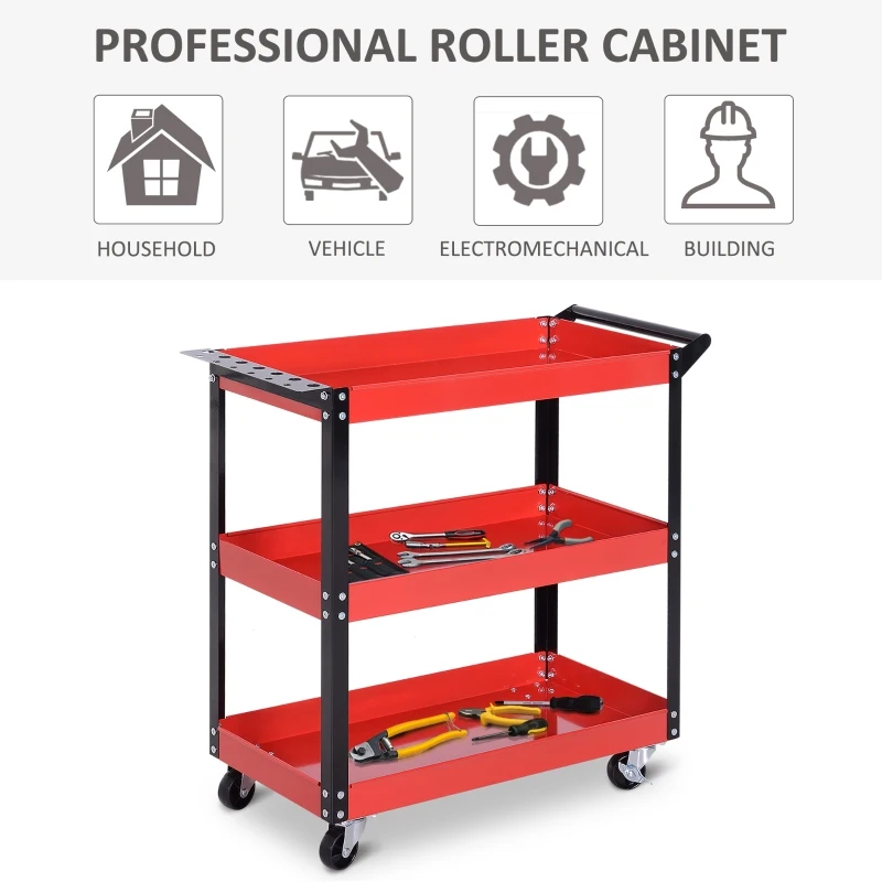 Durhand carucior pentru scule 3 rafturi, 83,5 × 35 × 75,5 cm, rosu