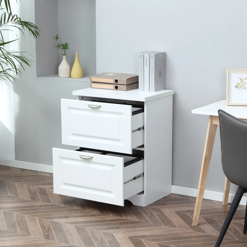 HOMCOM Modern Filing Cabinet with 2 Drawers, Handle, Printer Table, Vertical File Cabinets, for Home, Office, White