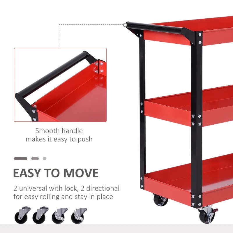 Durhand carucior pentru scule 3 rafturi, 83,5 × 35 × 75,5 cm, rosu