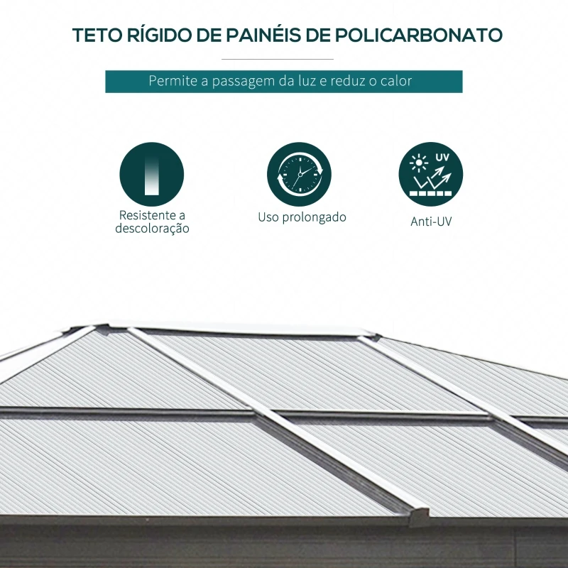 Outsunny Pérgola de Jardim 3x3,6m cor marrom e creme de policarbonato, alumínio e poliéster
