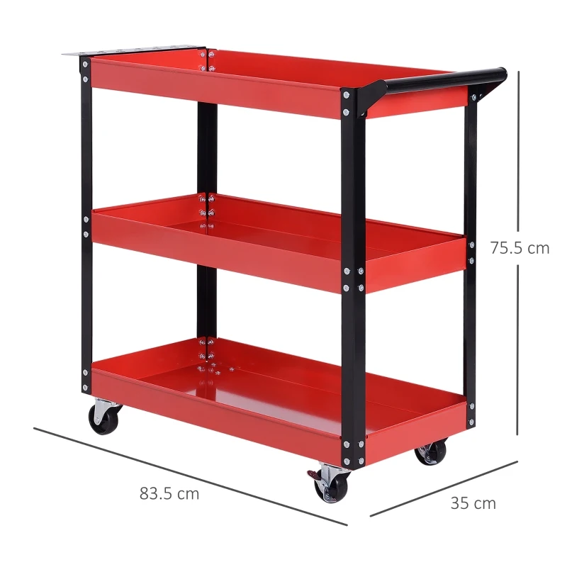 Durhand carucior pentru scule 3 rafturi, 83,5 × 35 × 75,5 cm, rosu
