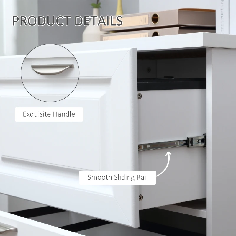 HOMCOM Modern Filing Cabinet with 2 Drawers, Handle, Printer Table, Vertical File Cabinets, for Home, Office, White