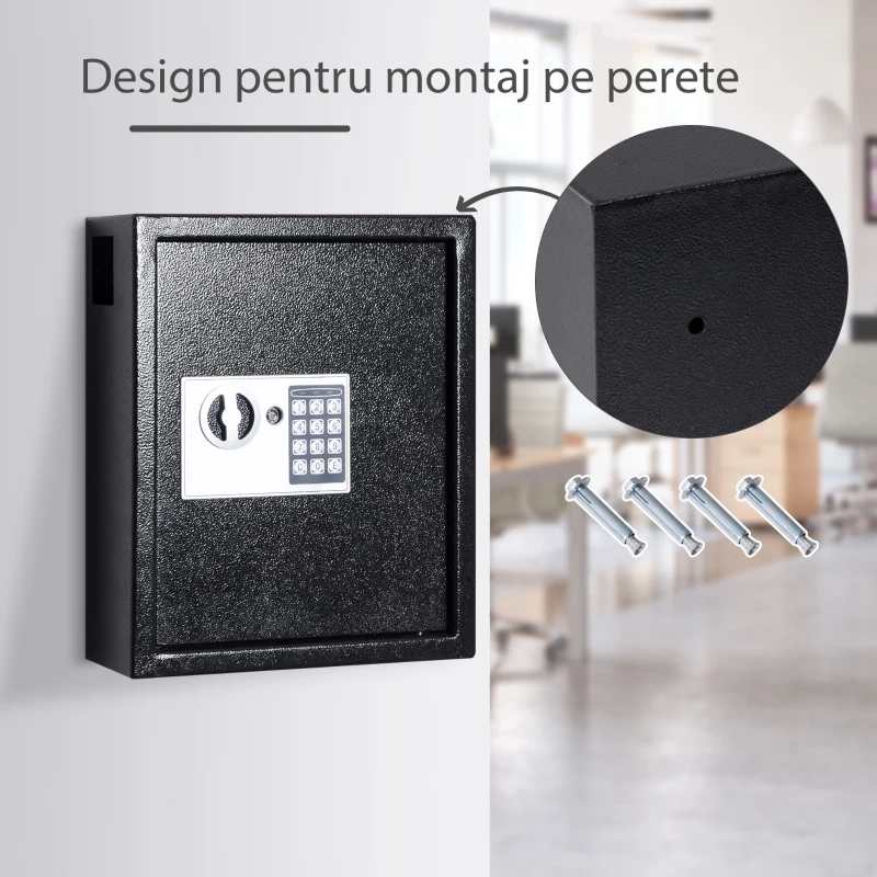 HomCom trusa pentru chei, cu 40 carlige 36.5x30x10cm, neagra