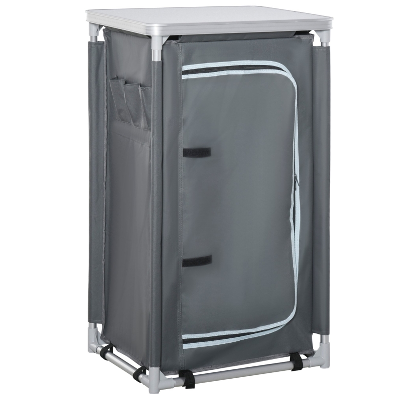 Outsunny Outdoor Camping Kitchen Cupboard Table Storage Organiser w/ 3 Shelf Grey
