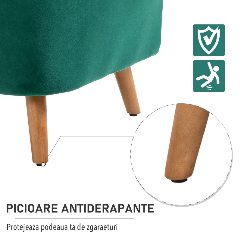 Homcom Fotoliu Verde din Catifea – Elegant cu Picioare din Lemn
