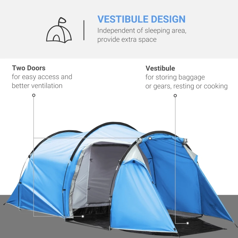 Outsunny 2-3 Man Tunnel Tents w/ Vestibule Camping Tent Porch Air Vents Rainfly Weather-Resistant Shelter Fishing Hiking Festival Shelter Home