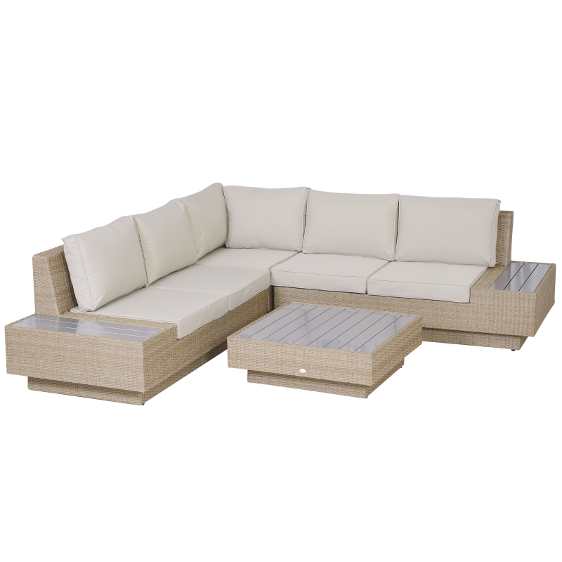 Outsunny Luxus Gartengarnitur mit Ablagen 4-teilig PE-Rattan Braun