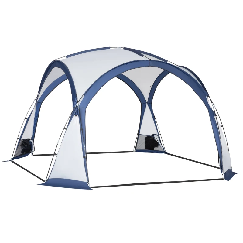 Outsunny Dome Tent for 6-8 Person, Camping Tent with 4 Zipped Mesh Doors, Removable Oxford Cloth, Lamp Hook, Portable Carry Bag, White and Blue