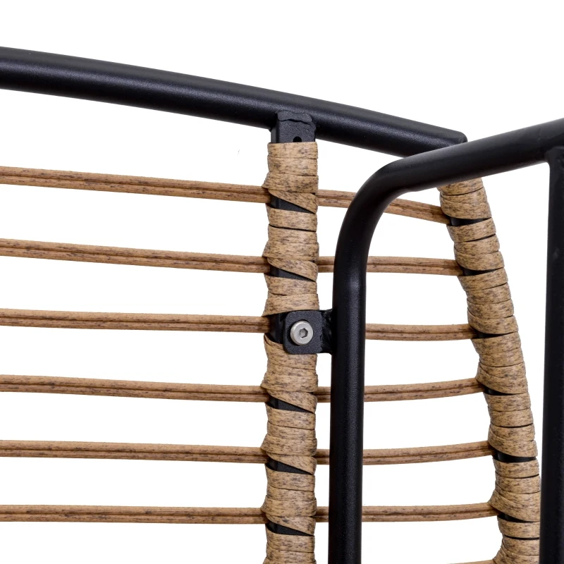 Outsunny Polyrattan Gartenbank 4-teiliges Rattensofa-Set für Pause Teetisch aus gehärtetem Glas Sitzbank mit Tisch & Kissen Stahlrahmen Stahl Polyester Khaki+Beige