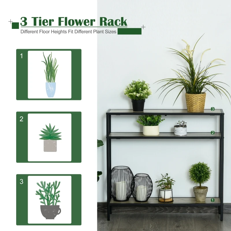 Outsunny 3 Tier Flower Rack Freestanding Plant Display Storage Shelf With Anti-Tilt Device Outdoor/Indoor Metal Frame