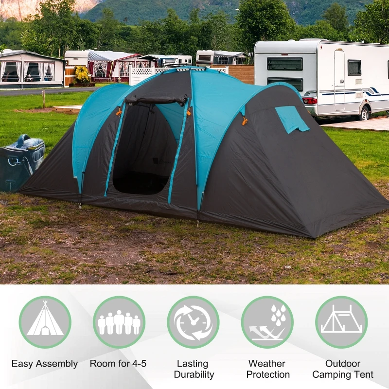 Outsunny 4-Person Outdoor Steel Frame Camping Tent Blue