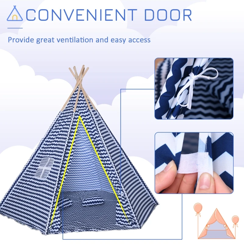 HOMCOM Qaba/HOMCOM Kids Teepee Play Tent Portable Children Playhouse Toy for Boys and Girls with Mat Pillow Carry Case Indoor Outdoor Games Blue