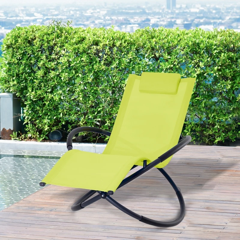 Outsunny Tumbona Mecedora de Jardín Plegable con Reposacabezas Extraíble Sillón Tumbona Ergonómica de Exterior Tela de Texteline para Patios Piscina al Aire Libre 80x154x84 cm Verde