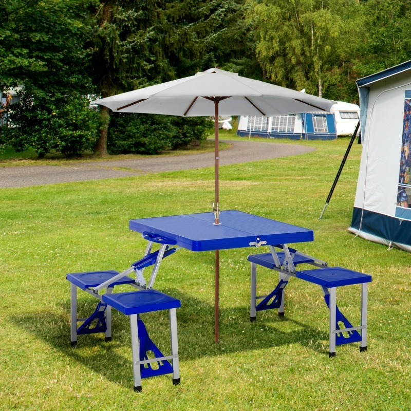 Outsunny 4 Seater Aluminum Portable Picnic Table with Foldable Seats Blue