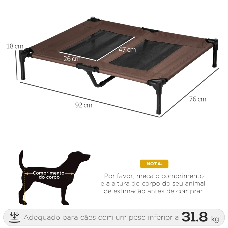 PawHut Cama Elevada para Cães Cama de Animais de Estimação com Malha Transpirável e Tecido Oxford para Exterior Interior Ar Livre Jardim Terraço 92x76x18cm Marrom