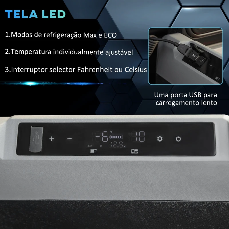 Outsunny Geleira de Compressor Portátil 55L Geleira Elétrica de Carro CC 12V/24V Temperatura até -20℃ com Tela Tátil Alça Retrátil e Rodas 71,1x46x57,1cm Preto
