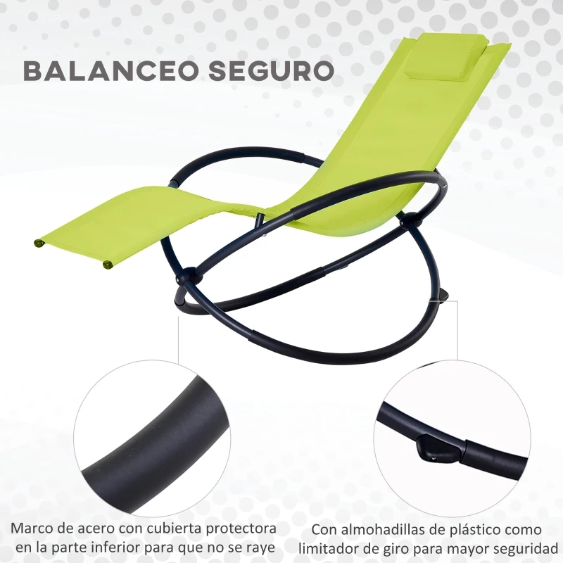 Outsunny Tumbona Mecedora de Jardín Plegable con Reposacabezas Extraíble Sillón Tumbona Ergonómica de Exterior Tela de Texteline para Patios Piscina al Aire Libre 80x154x84 cm Verde
