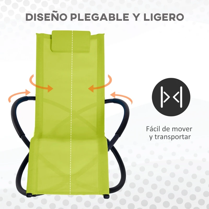 Outsunny Tumbona Mecedora de Jardín Plegable con Reposacabezas Extraíble Sillón Tumbona Ergonómica de Exterior Tela de Texteline para Patios Piscina al Aire Libre 80x154x84 cm Verde