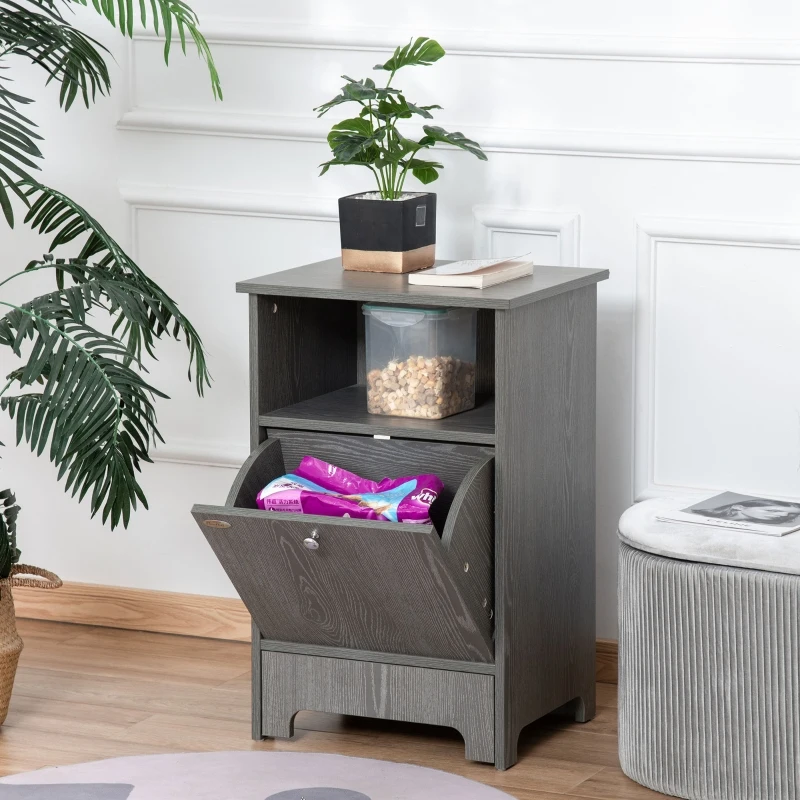 PawHut Mobile Multiuso con Ciotole per Cani e Gatti, Acciaio e Legno, 48x40x75cm, Grigio