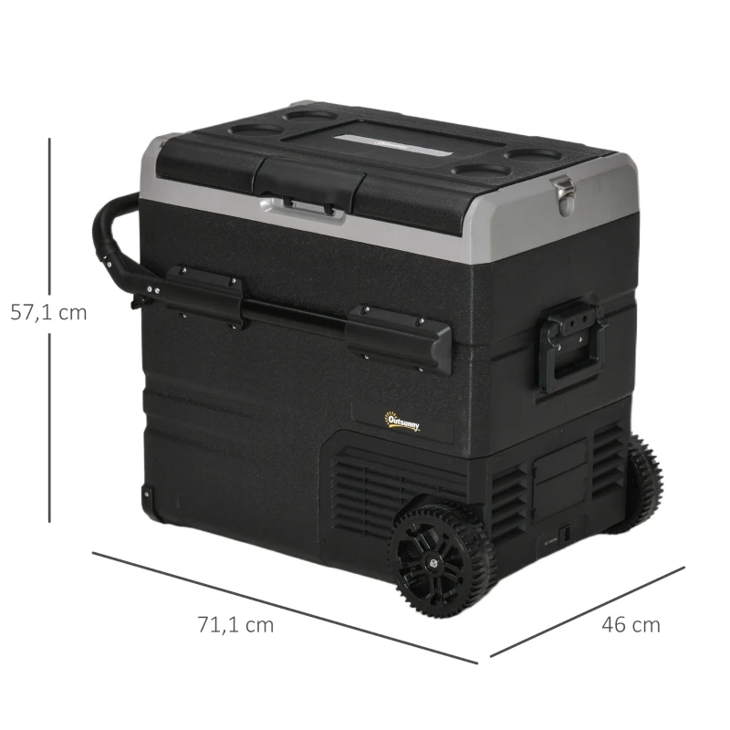 Outsunny Geleira de Compressor Portátil 55L Geleira Elétrica de Carro CC 12V/24V Temperatura até -20℃ com Tela Tátil Alça Retrátil e Rodas 71,1x46x57,1cm Preto