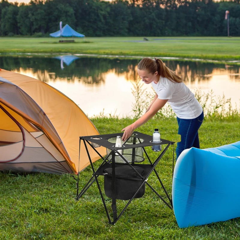 Outsunny Folding Camping Table Portable Picnic Table w/ Built-in Cooler & Carry Bag
