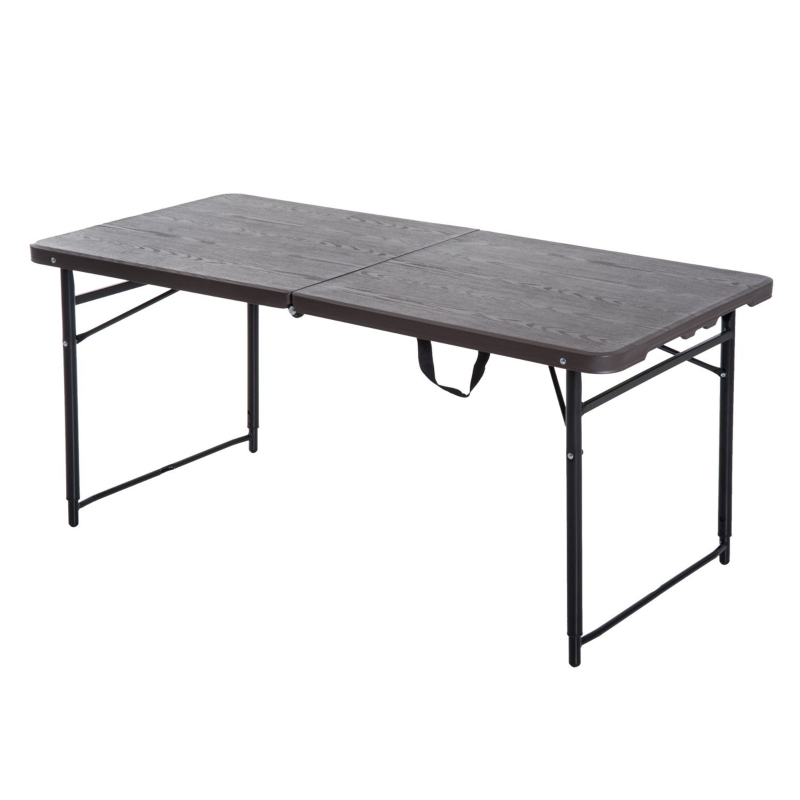 Outsunny 4FT Portable Metal Picnic Table, 22Lx61Wx53/71.5H cm-Black/Brown
