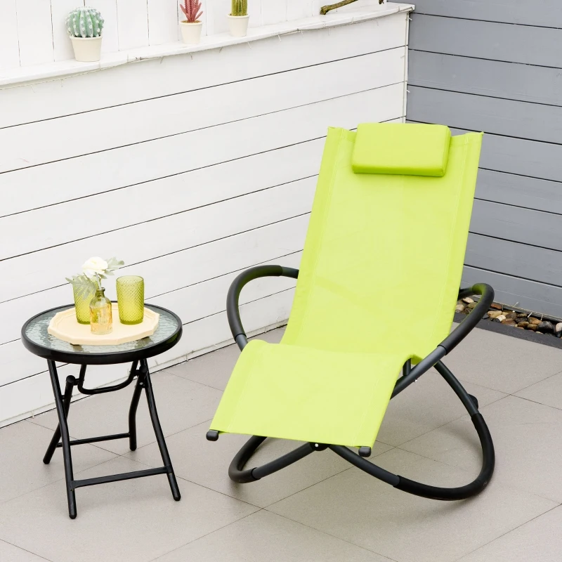 Outsunny Tumbona Mecedora de Jardín Plegable con Reposacabezas Extraíble Sillón Tumbona Ergonómica de Exterior Tela de Texteline para Patios Piscina al Aire Libre 80x154x84 cm Verde