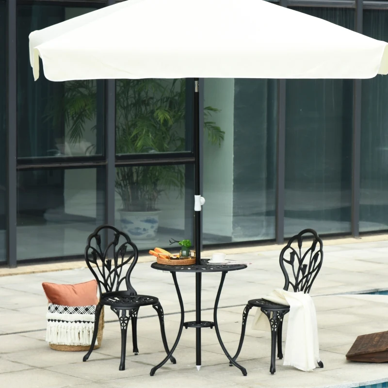 Outsunny 3PCs Garden Table Set Bistro Set Round Table with Umbrella Hole and 2 Chairs for Outdoor Indoor Patio Balcony Aluminium