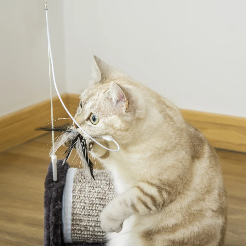 PawHut Arranhador para Gatos com Rolo Placa para Arranhar Revestidos de Sisal Natural e Brinquedo Suspenso Centro de Atividades para Animais de Estimação 44x24x16 cm Cinza