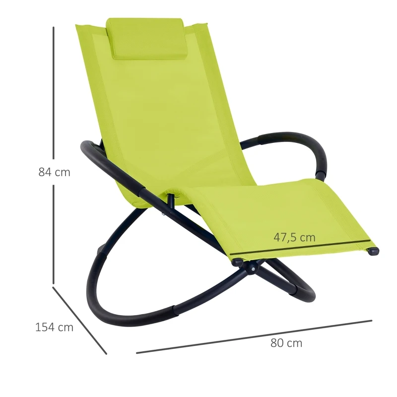 Outsunny Tumbona Mecedora de Jardín Plegable con Reposacabezas Extraíble Sillón Tumbona Ergonómica de Exterior Tela de Texteline para Patios Piscina al Aire Libre 80x154x84 cm Verde