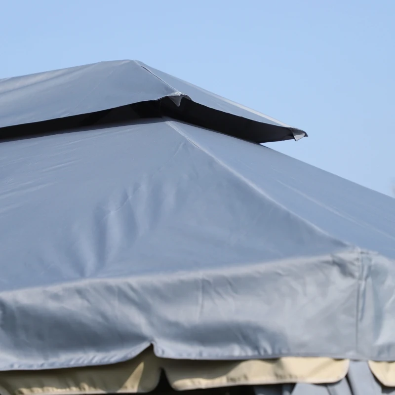 Outsunny Pérgola de Jardim 4x3m Pérgola de Alumínio com Teto de Ventilação 4 Cortinas Laterais Tela Mosquiteira  e 8 Orifícios de Drenagem para Exterior Pátio Festas Cinza