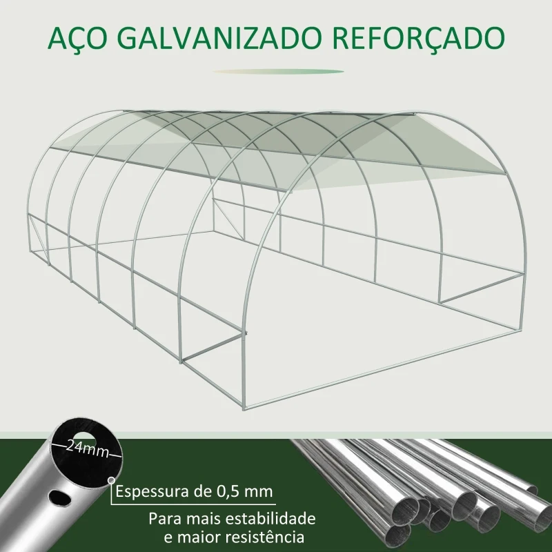 Outsunny Estufa Tipo Túnel 6x3x2m Estufa de Jardim com Porta e 12 Janelas Enroláveis de Polietileno e Aço Galvanizado para Cultivos de Plantas Flores Branco