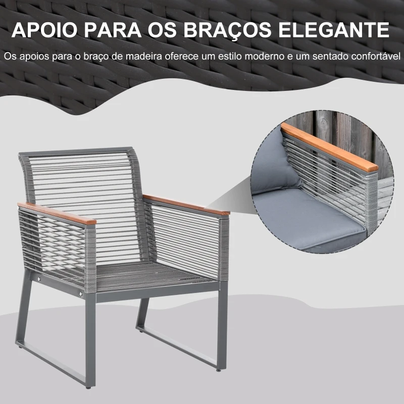 Outsunny Conjunto de móveis de jardim de 4 peças vime com 1 mesa de centro 1 sofá duplo e 2 cadeiras Almofadas acolchoadas para pátio terraço Cinza