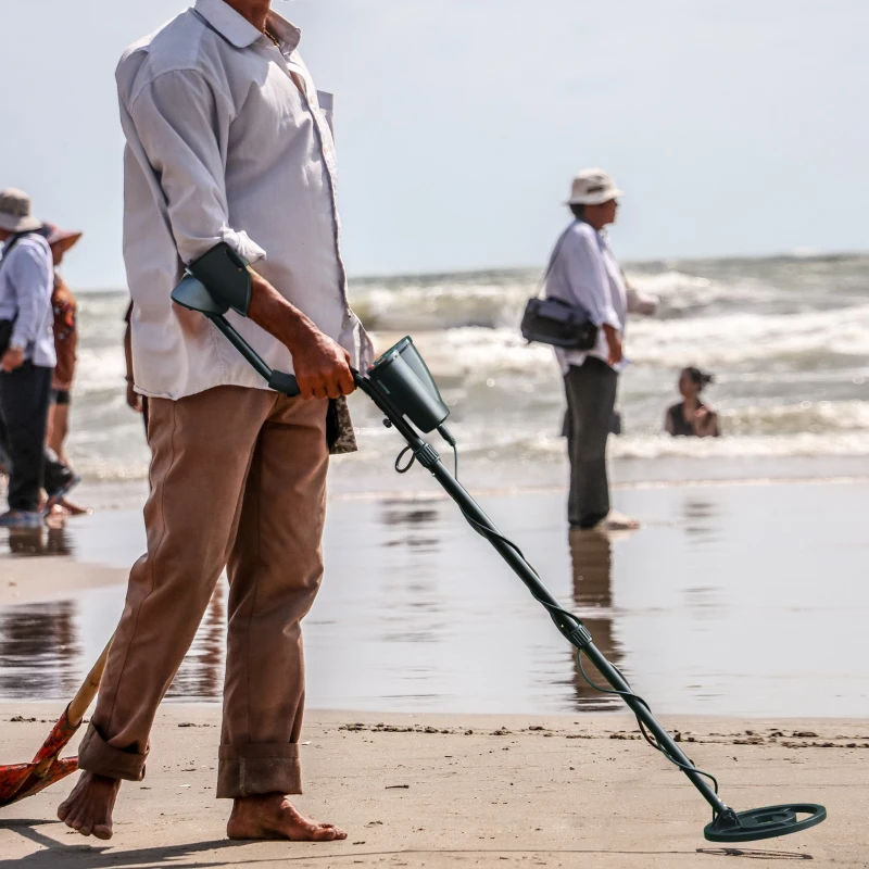 Outsunny Wykrywacz Metali Wodoodporny z Cewką Ø22 cm Alu ABS Czarny 23 x 22 x 114-135 cm dla Profesjonalistów i Początkujących