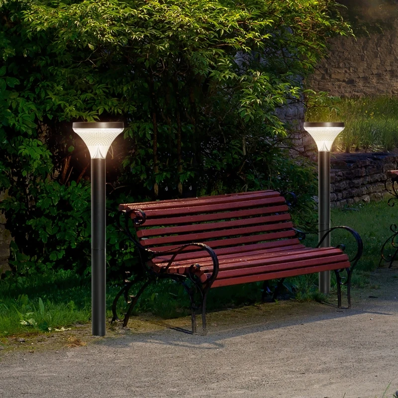 Outsunny Candeeiros de Pé de Exterior Altura 91,5cm com Luz LED Solar Sensor Crepúsculo e Brilho Variável Conjunto de 2 Candeeiros de Jardim IP44 para Pátio Parque Exterior Preto