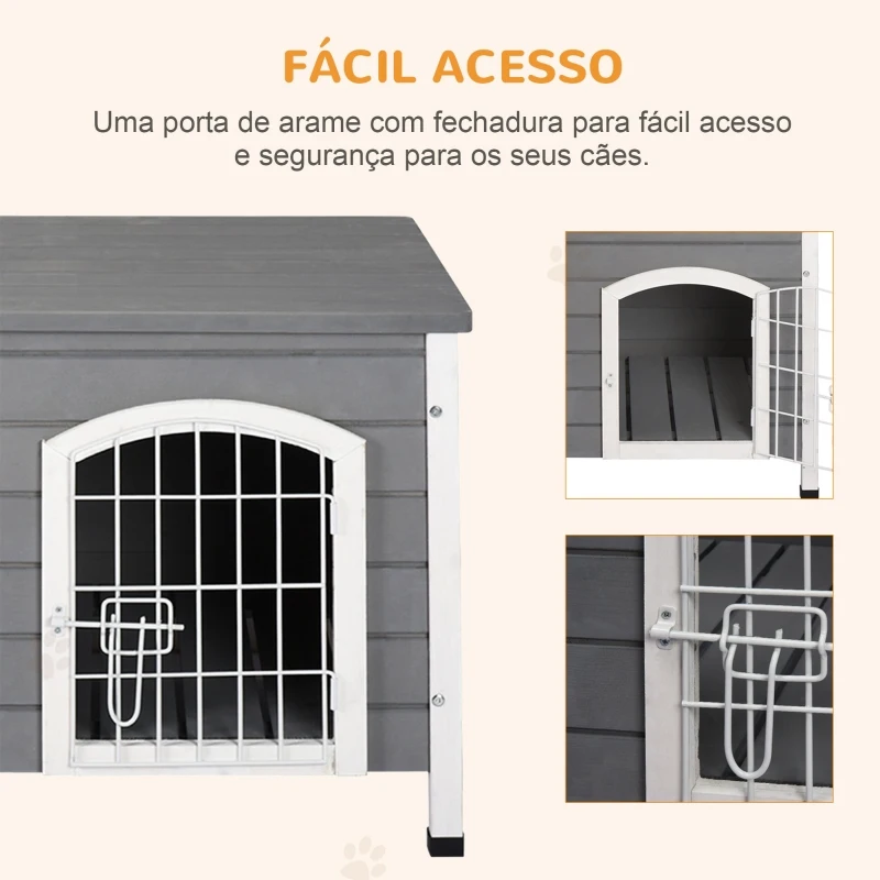 PawHut Casa para Cães de Madeira Gaiola para Animais de Estimação com Porta de Arame com Fechadura e Alças Ocas Laterais para Interior e Exterior 80x55x53,5cm Cinza