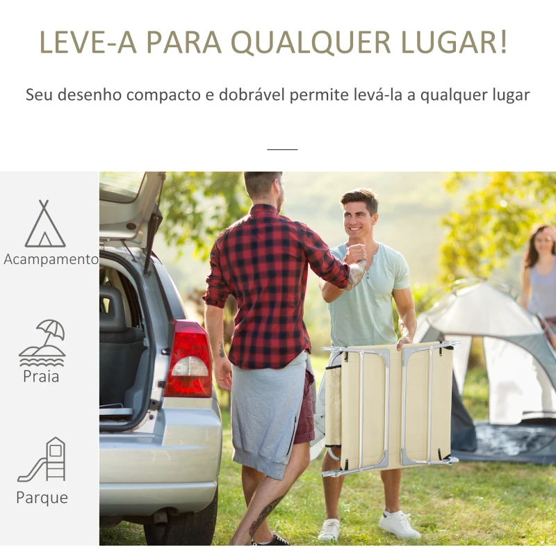 Outsunny Espreguiçadeira de Jardim Reclinável e Dobrável com Orifício de Leitura Apoio para Cabeça e Encosto Ajustável em 4 Níveis para Praia 182x56x24,5 cm Bege