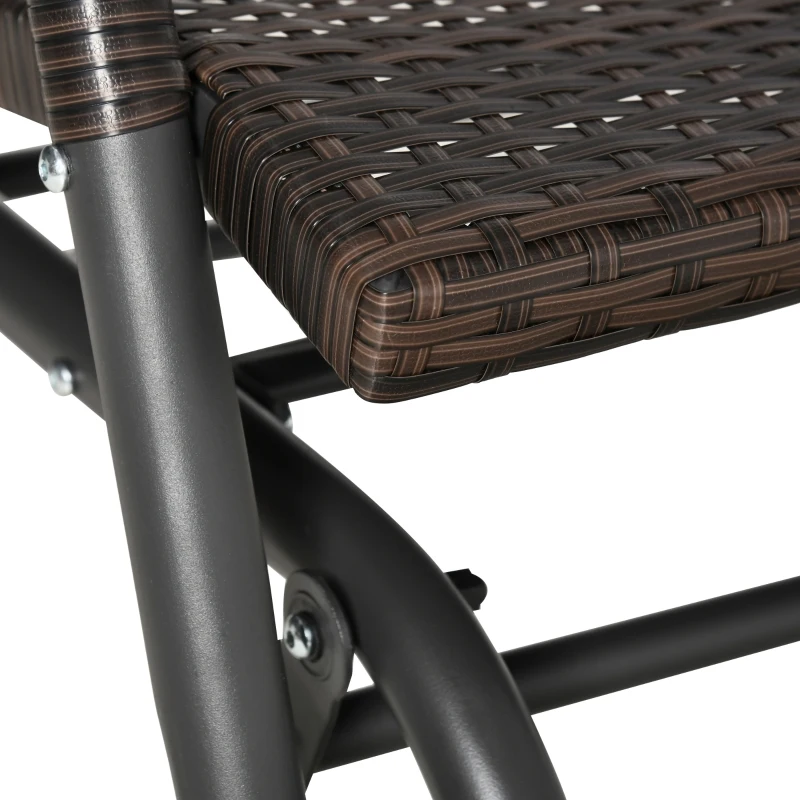 Outsunny Banco Baloiço de Vime de 2 Lugares Baloiço de Jardim com Balanço Ergonómico e Estrutura de Metal para Terraço Balcão Exterior Carga 220kg 70x120x84cm Marrom